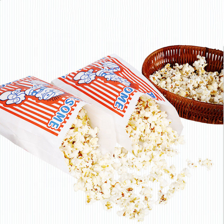 Customized Popcorn Snack Bags , Biodegradable Paper Popcorn Chip Bag